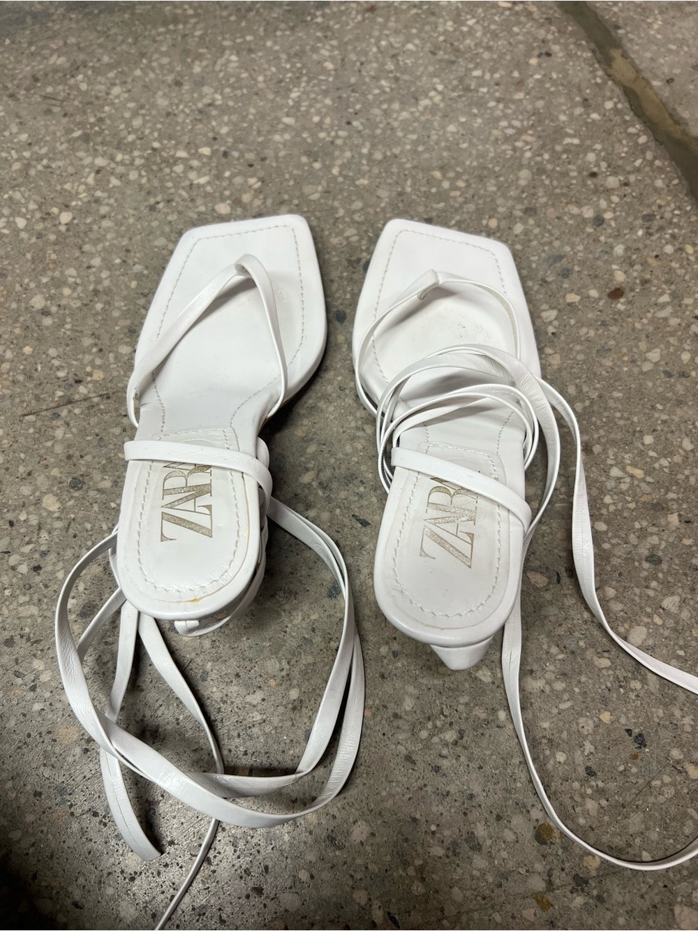 Zara White Square-Toe Wrap Lace Sandals